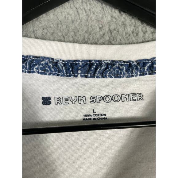 Reyn Spooner Women's Bandana Print‎ Panel T-Shirt White Blue Cotton Size Large - Picture 9 of 9